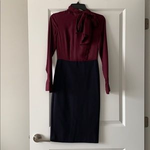 Ted baker mock two piece body con tie neck dress.